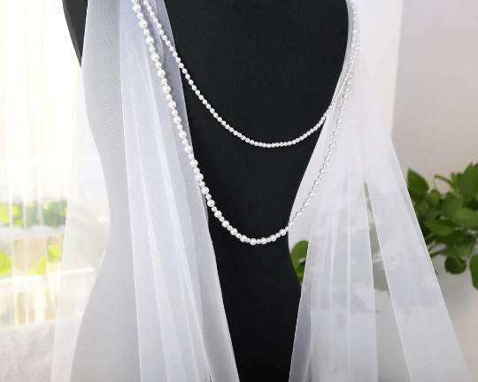 Bieauli Bridal wedding veil ,Modern bridal backless veil with pearl chain