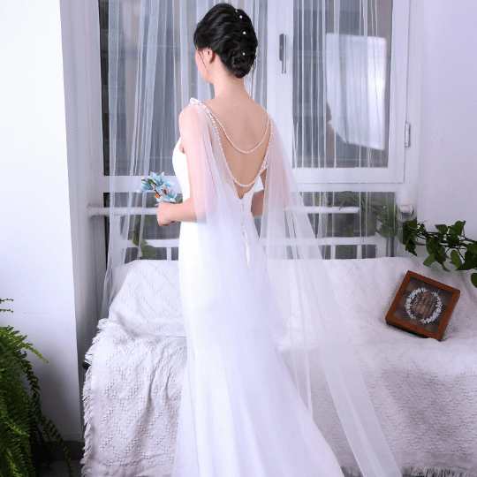 Bieauli Bridal wedding veil ,Modern bridal backless veil with pearl chain