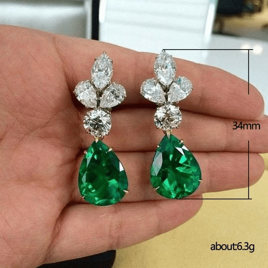Bieauli Earrings green emerald bridal earrings, wedding earrings, green earrings, water drop emerald earrings