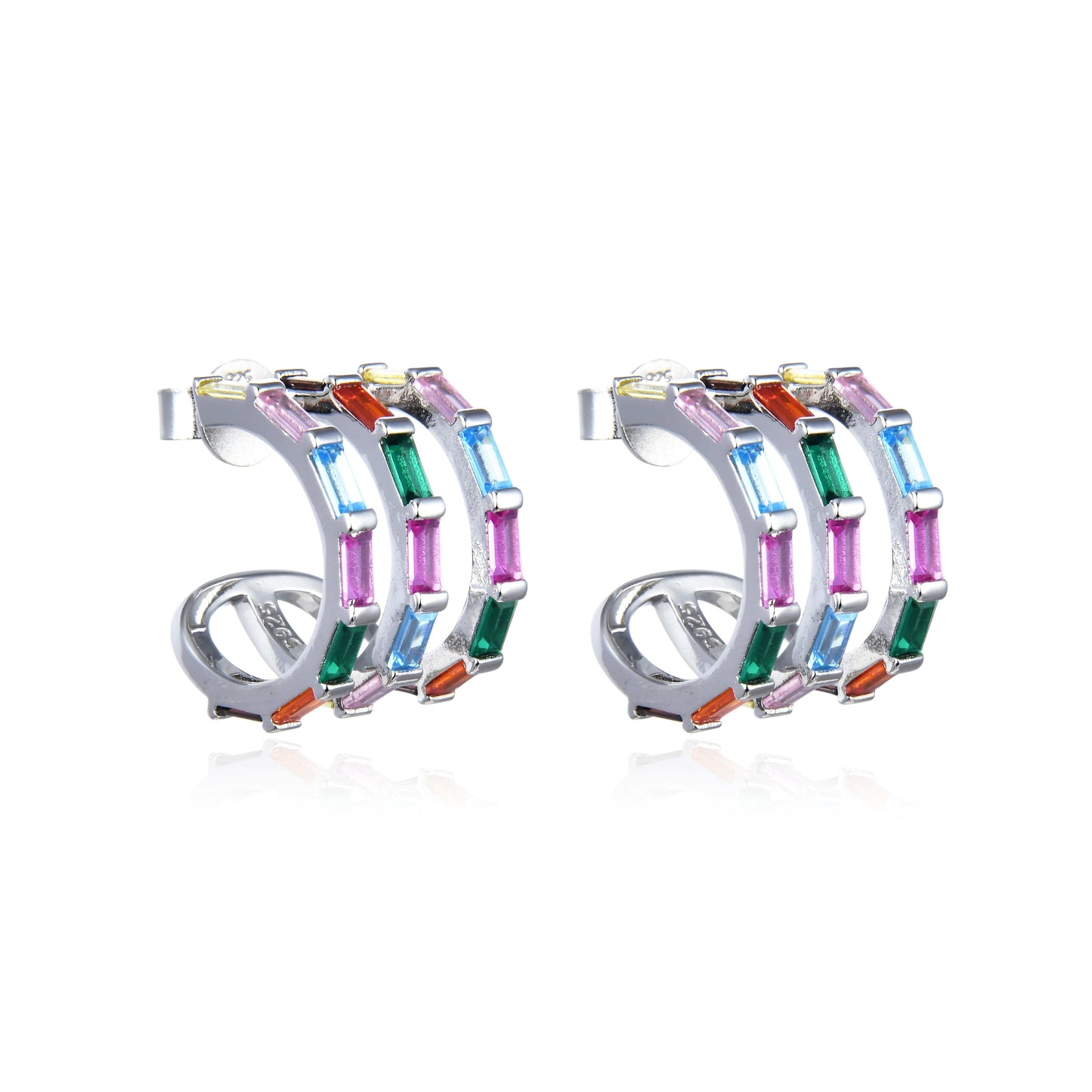 Bieauli Earrings white gold Triplet Rainbow Multi-colored Earrings