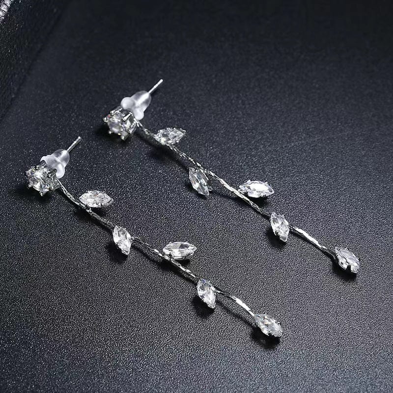Bieauli Jewellery London Earrings 925 Sterling Silver plated Crystal Leaf Tassel Drop Earrings