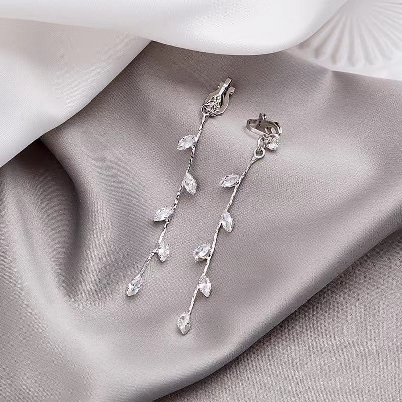 Bieauli Jewellery London Earrings 925 Sterling Silver plated Crystal Leaf Tassel Drop Earrings