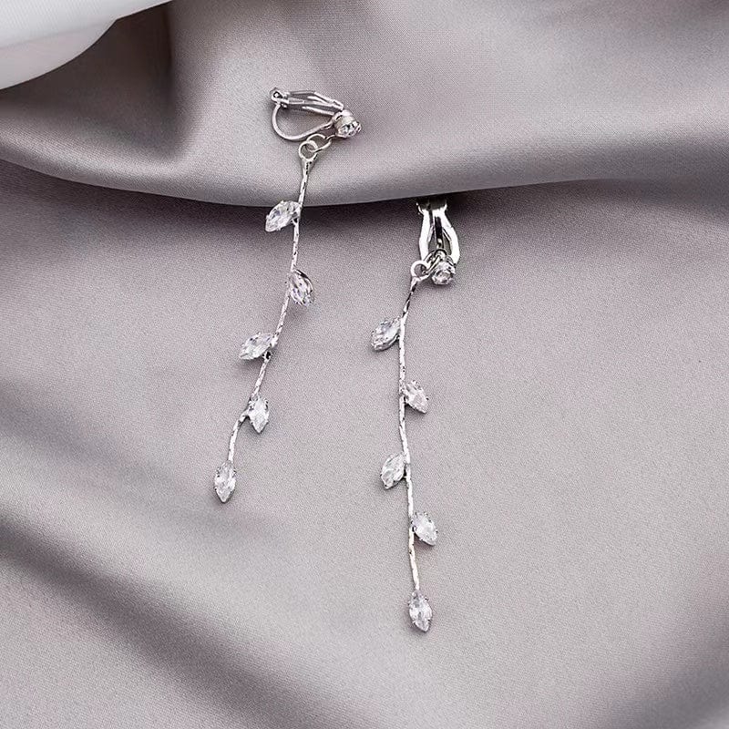 Bieauli Jewellery London Earrings 925 Sterling Silver plated Crystal Leaf Tassel Drop Earrings