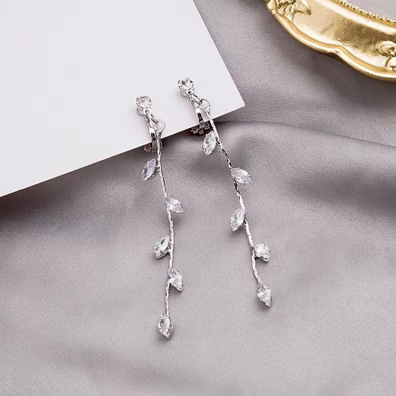 Bieauli Jewellery London Earrings 925 Sterling Silver plated Crystal Leaf Tassel Drop Earrings