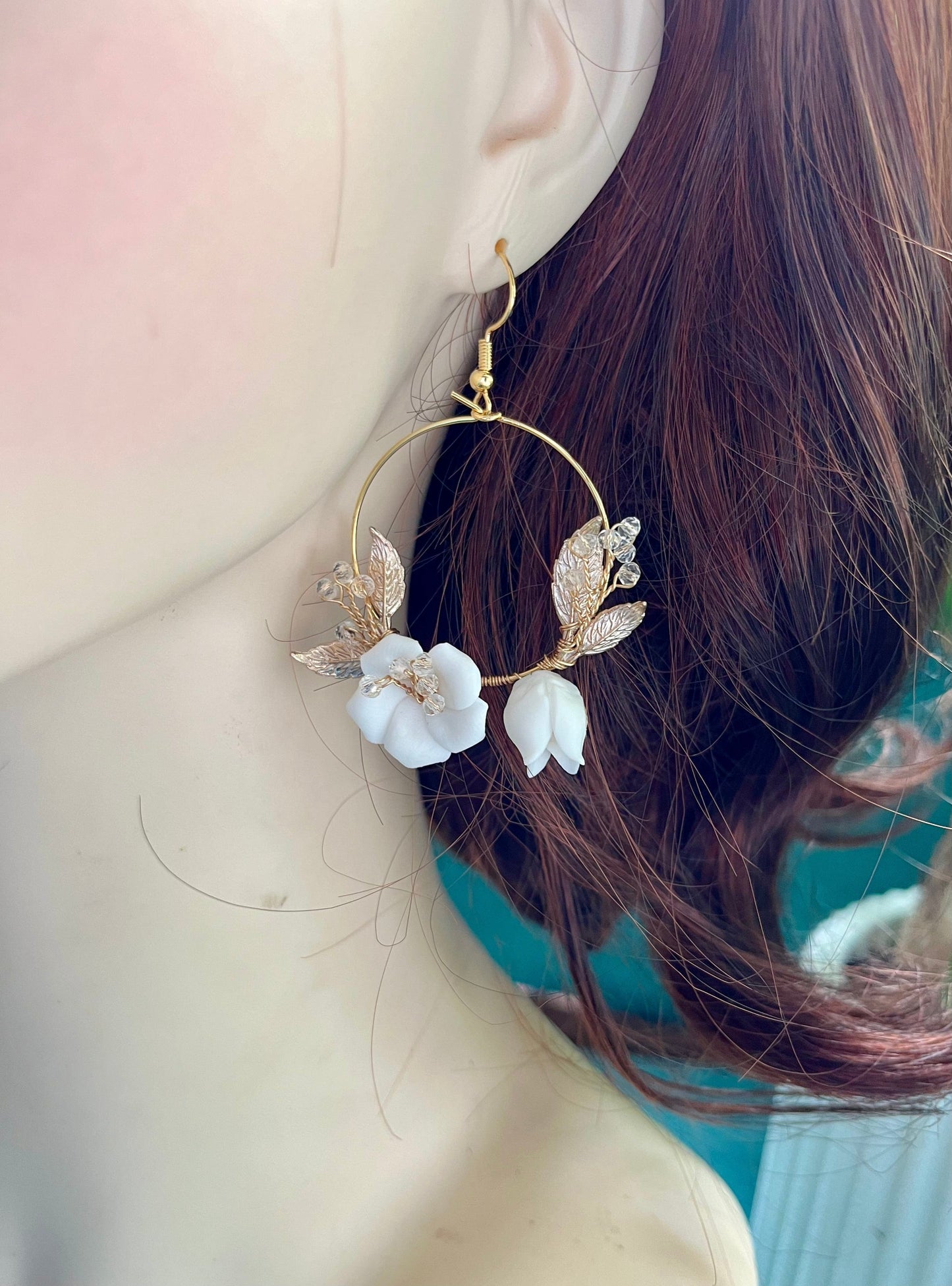 Bieauli Jewellery London Earrings Bridal Earrings, Polymer Clay Earrings, Flower Earrings, Wedding Earrings, Boho Hoop Earrings, Bride Earrings