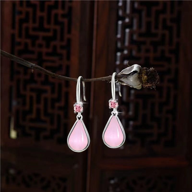 Bieauli Jewellery London Earrings Pink Natural Jade Long Temperament Earrings