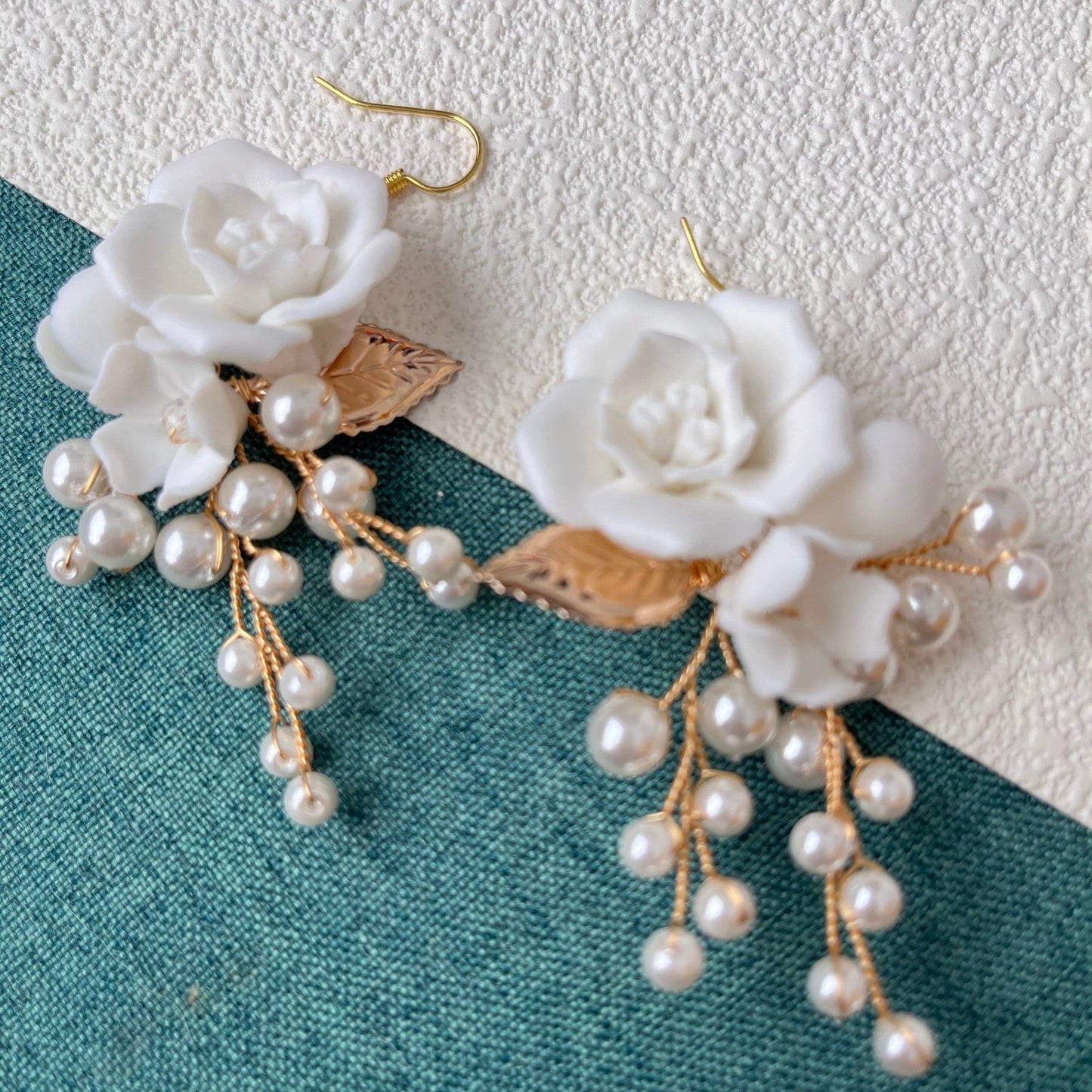 Bieauli Jewellery London Earrings Wedding Drop Earrings, Wedding Flower Earrings, Clay Flower Chandelier Earrings, Bridal Dangle Earrings, Flower Earrings