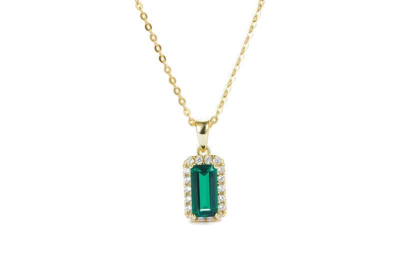 Bieauli Necklace 18k Gold Plated Sterling Silver Necklace With Green Emerald Pendant