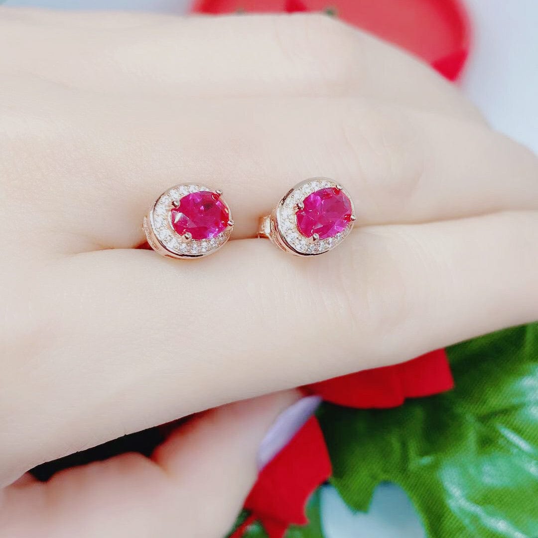 Bieauli Necklace, Ring & Earrings Set Rose Gold & Ruby Earrings, Necklace and Ring Set - July Birthstone