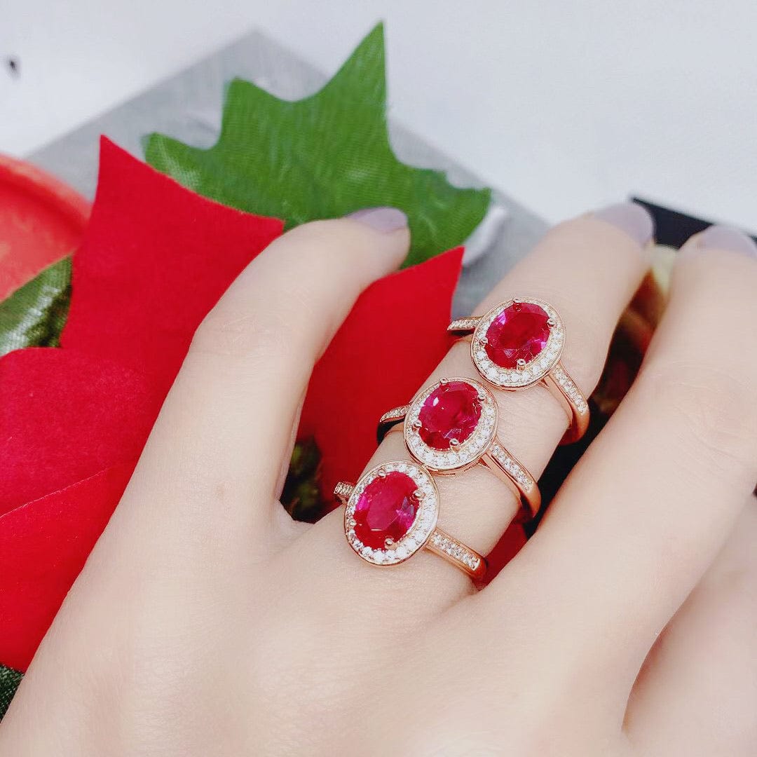 Bieauli Ring Rose Gold & Ruby Ring with July Birthstone
