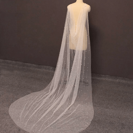 Bieauli Shoulder Jewelry Pearl Cape Veil,Bridal Wedding Veil,Long Cape