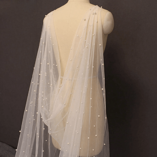 Bieauli Shoulder Jewelry Pearl Cape Veil,Bridal Wedding Veil,Long Cape