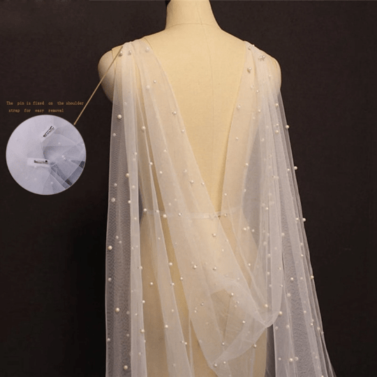 Bieauli Shoulder Jewelry Pearl Cape Veil,Bridal Wedding Veil,Long Cape