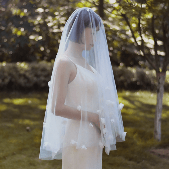 Bieauli veil 3D Flowers & Lace Fingertip Veil, Bridal Cape Veil