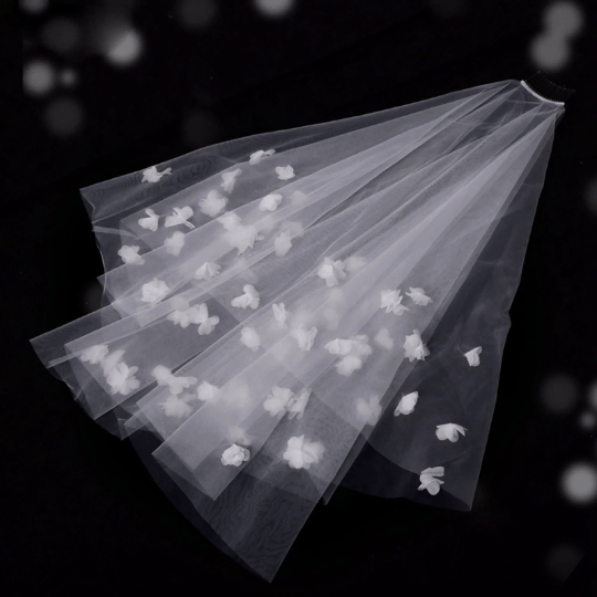 Bieauli veil 3D Flowers & Lace Fingertip Veil, Bridal Cape Veil