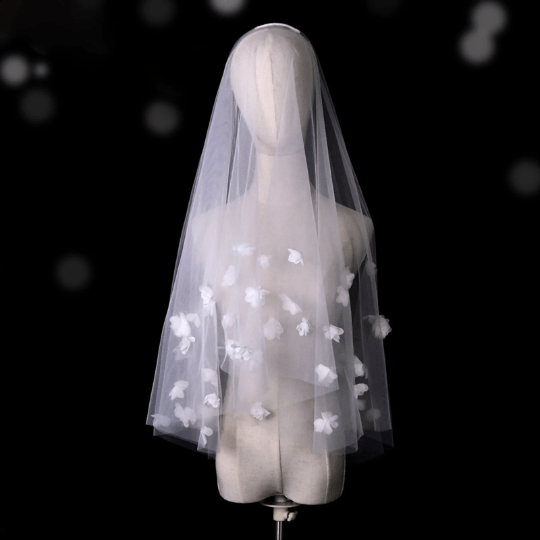 Bieauli veil 3D Flowers & Lace Fingertip Veil, Bridal Cape Veil