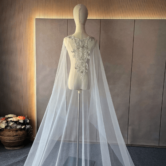 Bieauli veil Rhinestone Appliqué Bridal Cape Veil ,Modern Wedding Cape Veil