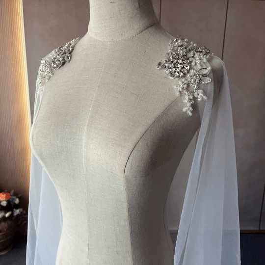 Bieauli veil Rhinestone Appliqué Bridal Cape Veil ,Modern Wedding Cape Veil