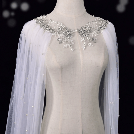 Bieauli veil Wedding Cape Veil with Pearl & Rhinestone, 3M Bridal Cape Veil
