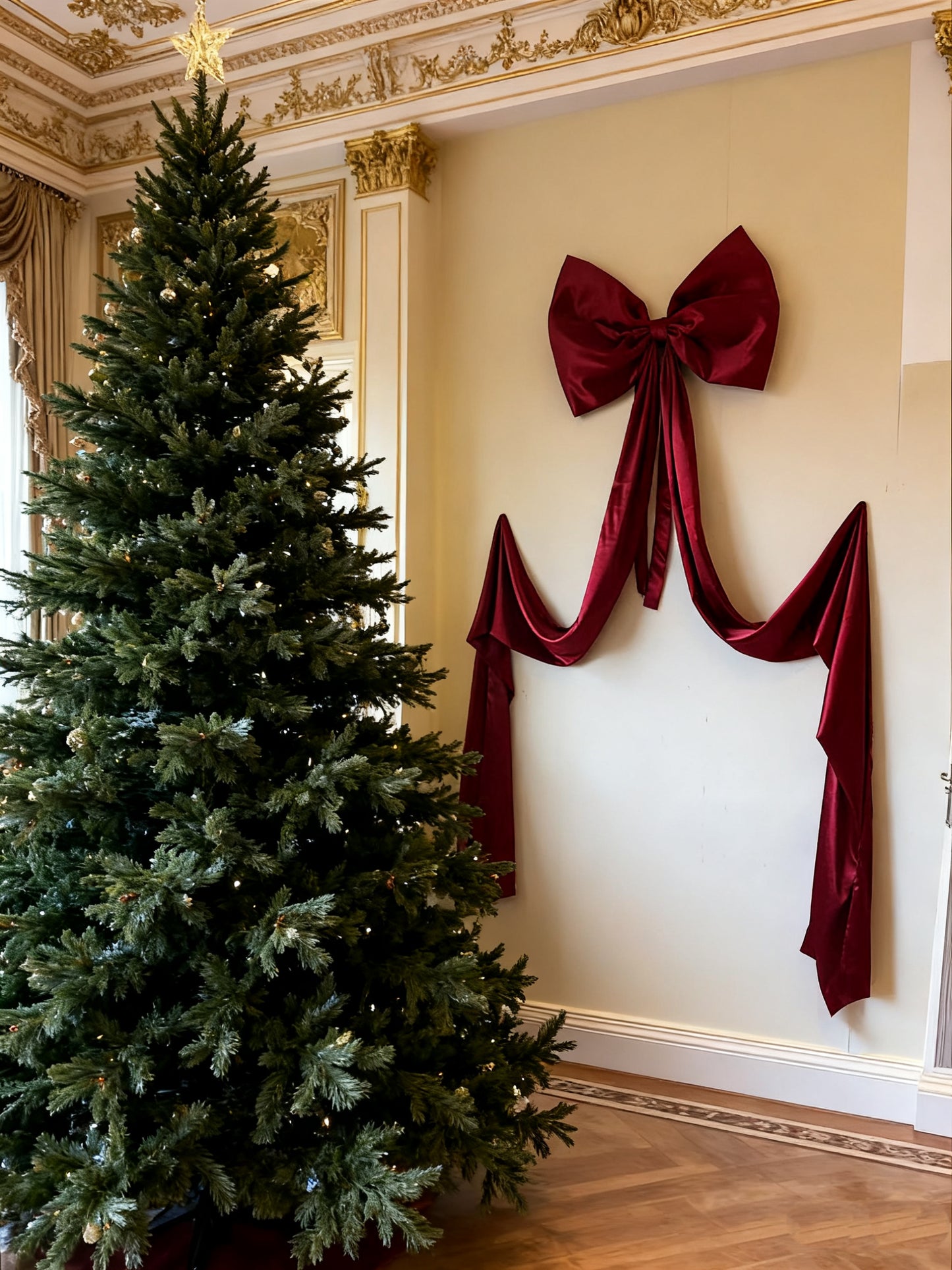 Vintage Red Satin-like Christmas Bow: Delicate Texture, Versatile for Christmas Tree & Gift Wrapping
