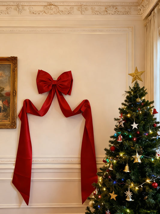 Custom Christmas Bow, Oversized Red Satin Bow for Christmas Tree, Festive Holiday Decor with European Style, Personalized Color/Fabric/Size/Style Options