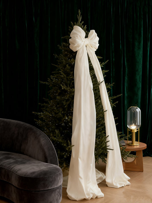Handmade Customizable Ivory Satin Christmas Bow - Luxe Drape, Custom Colors/Fabrics/Sizes, Perfect for Christmas Tree & Home Styling