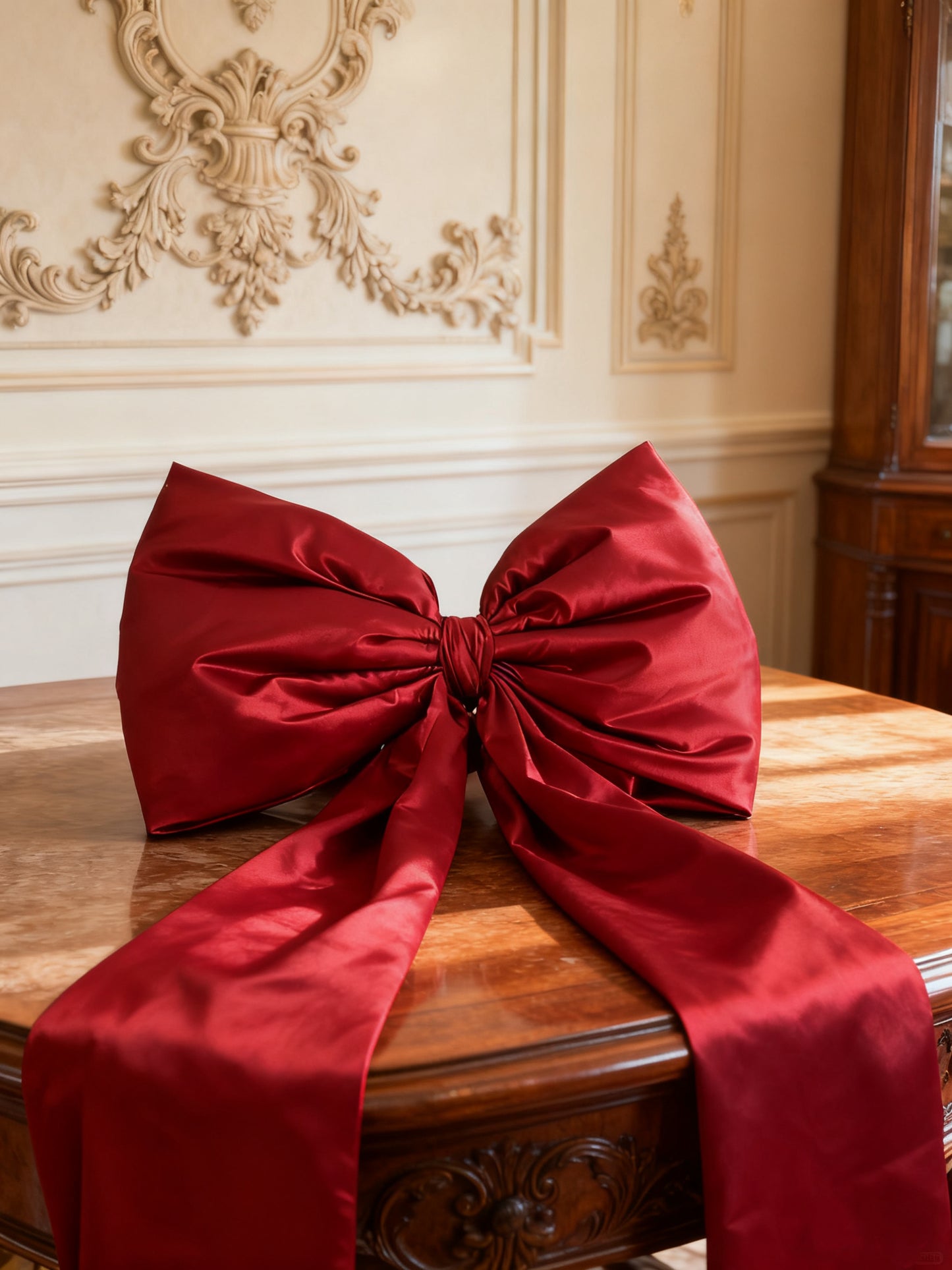 Vintage Red Satin-like Christmas Bow: Delicate Texture, Versatile for Christmas Tree & Gift Wrapping