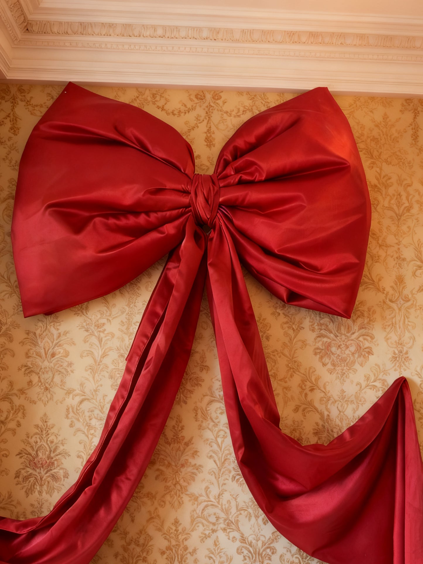 Vintage Red Satin-like Christmas Bow: Delicate Texture, Versatile for Christmas Tree & Gift Wrapping