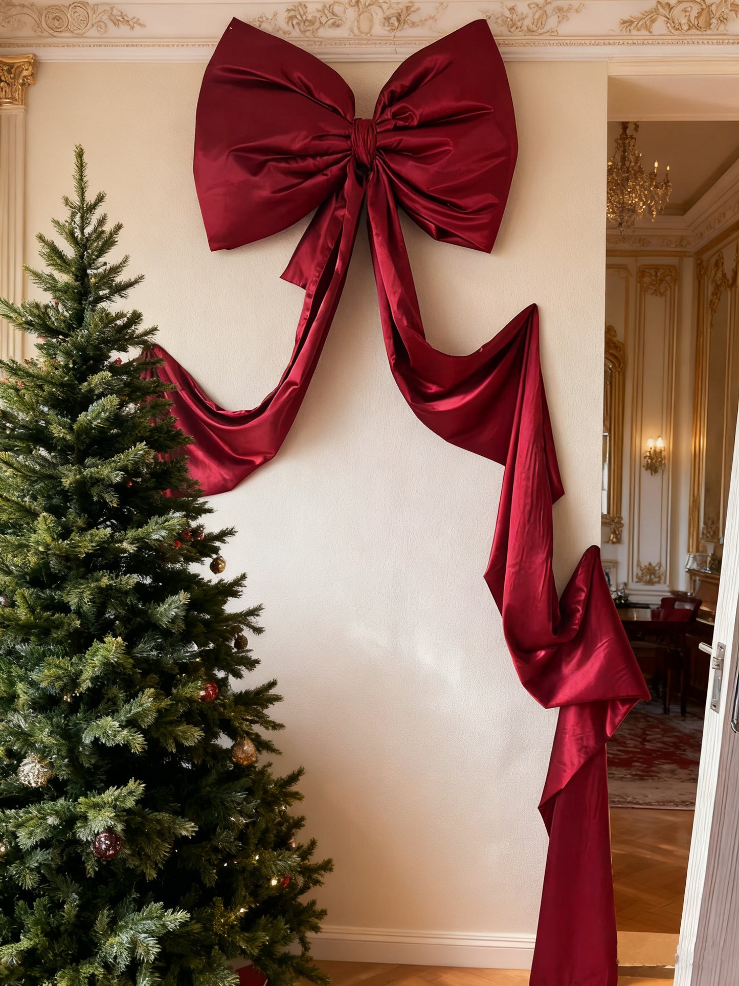 Vintage Red Satin-like Christmas Bow: Delicate Texture, Versatile for Christmas Tree & Gift Wrapping