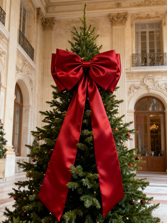 Custom Red Satin Christmas Tree Topper Bow, Large European Style Holiday Bow Ornament, Personalized Color/Size/Fabric Christmas Decoration