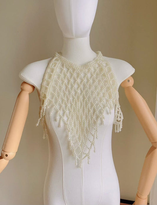 Bieauli belts Bridal Pearl Shoulder Necklace, Vintage Wedding Shoulder Jewelry, Pearl Body Jewelry, Statement Necklace
