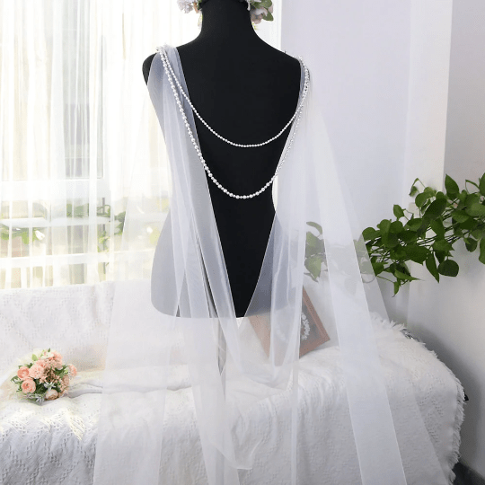 Bieauli Bridal wedding veil ,Modern bridal backless veil with pearl chain