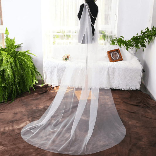 Bieauli Bridal wedding veil ,Modern bridal backless veil with pearl chain