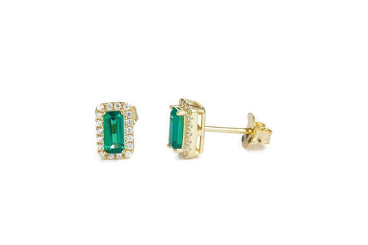 Bieauli Earrings 18k Gold Plated 925 Silver Earrings With Precision Cut Green Emeralds