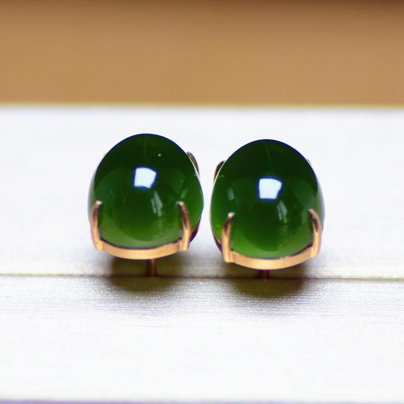 Bieauli Earrings green Natural jade earrings 925 sterling silver gold, Hetian jade gold inlaid jade spinach green ear nail, green earrings, grandmother green