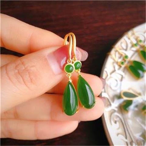 Bieauli Earrings Green Natural Jadeite Emerald Earrings - Water Drop Design - Perfect Gift for Mother or Grandmothe