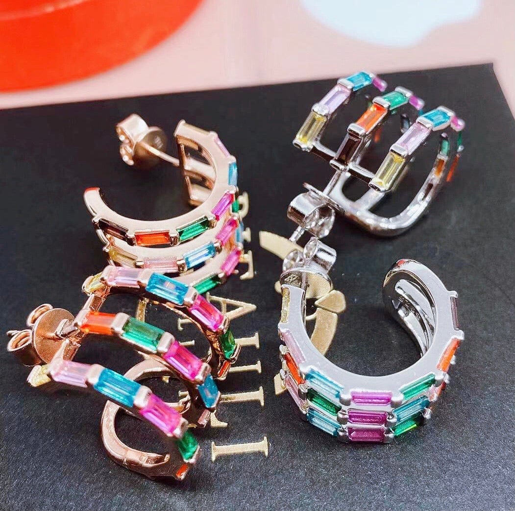 Bieauli Earrings Triplet Rainbow Multi-colored Earrings