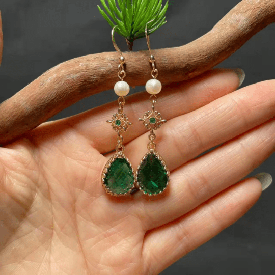 Bieauli Earrings Vintage Green Teardrop Earrings