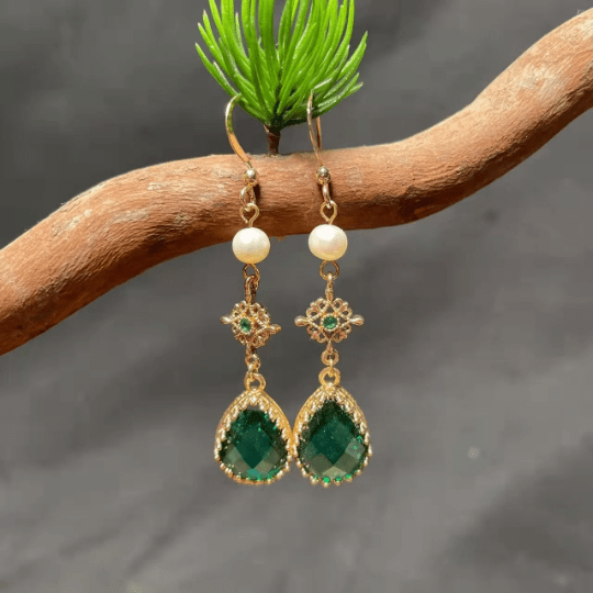 Bieauli Earrings Vintage Green Teardrop Earrings