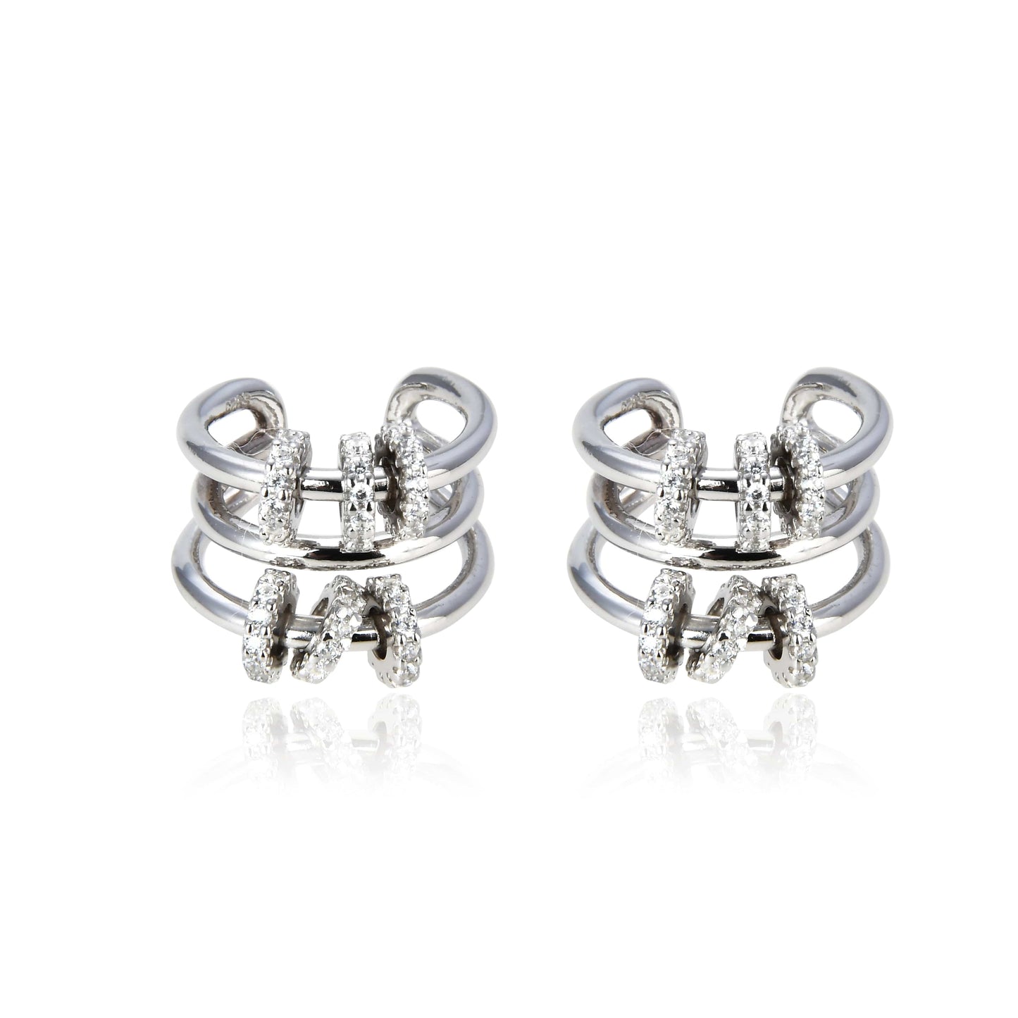 Bieauli Earrings white gold Triple Band Ear Clips