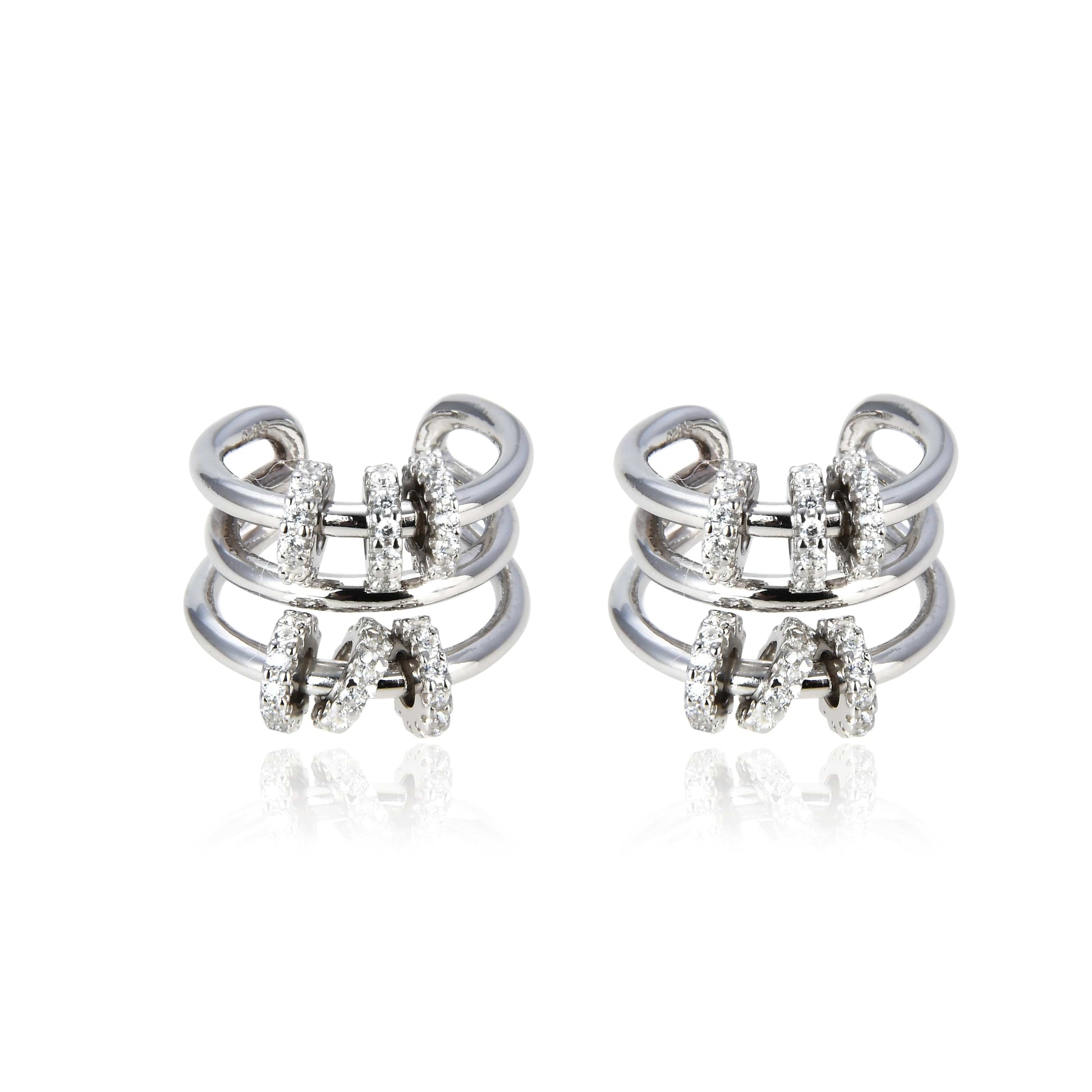 Bieauli Earrings white gold Triple Band Ear Clips