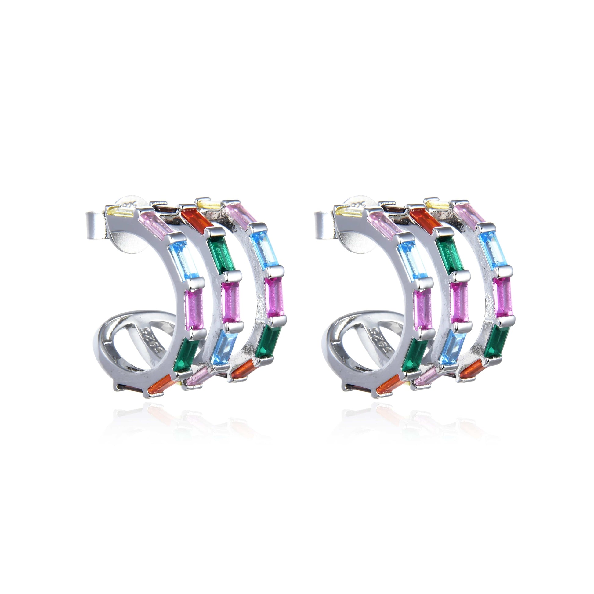 Bieauli Earrings white gold Triplet Rainbow Multi-colored Earrings