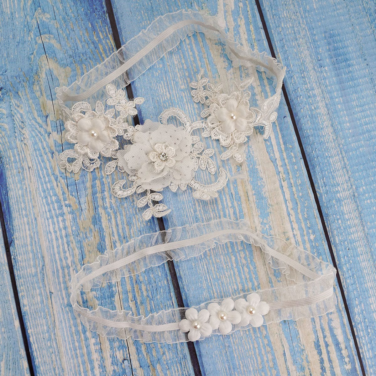 Bieauli garters White floral lace bridal wedding garter, bridal floral garter, fairytale wedding garter