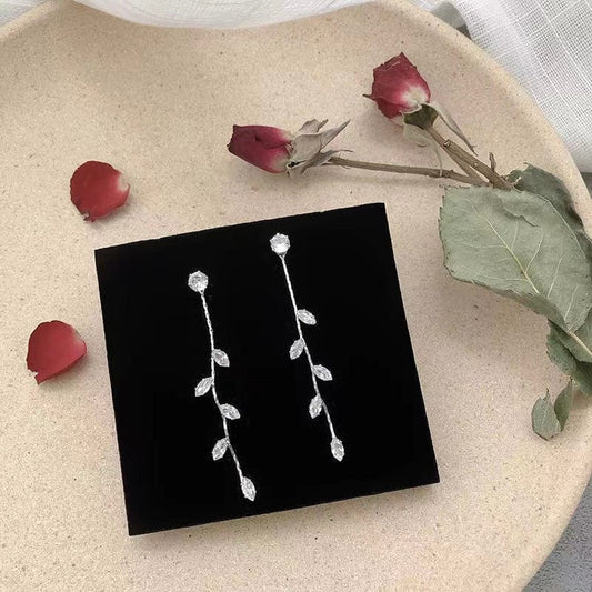 Bieauli Jewellery London Earrings 925 Sterling Silver plated Crystal Leaf Tassel Drop Earrings