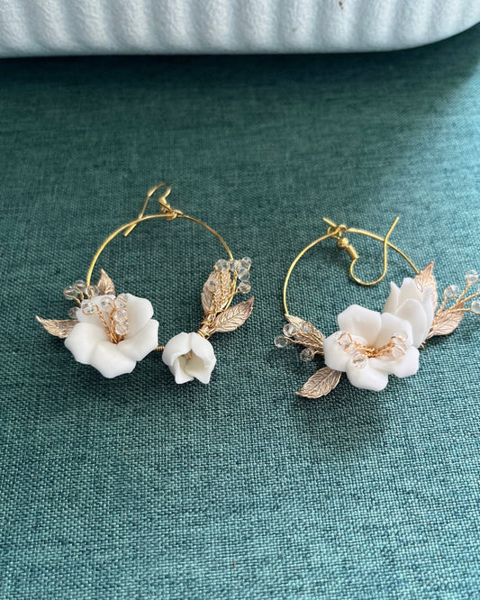 Bieauli Jewellery London Earrings Bridal Earrings, Polymer Clay Earrings, Flower Earrings, Wedding Earrings, Boho Hoop Earrings, Bride Earrings