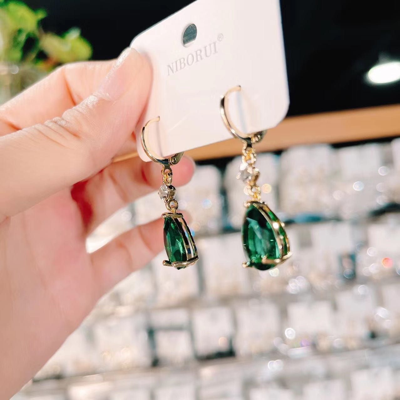Bieauli Jewellery London Earrings French Green Crystal Drop Earrings