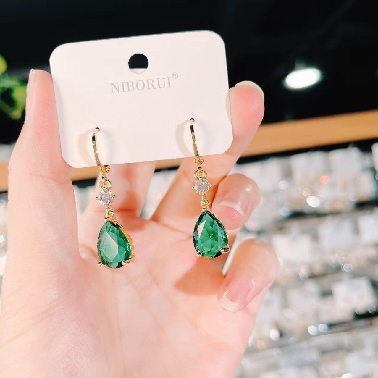 Bieauli Jewellery London Earrings French Green Crystal Drop Earrings