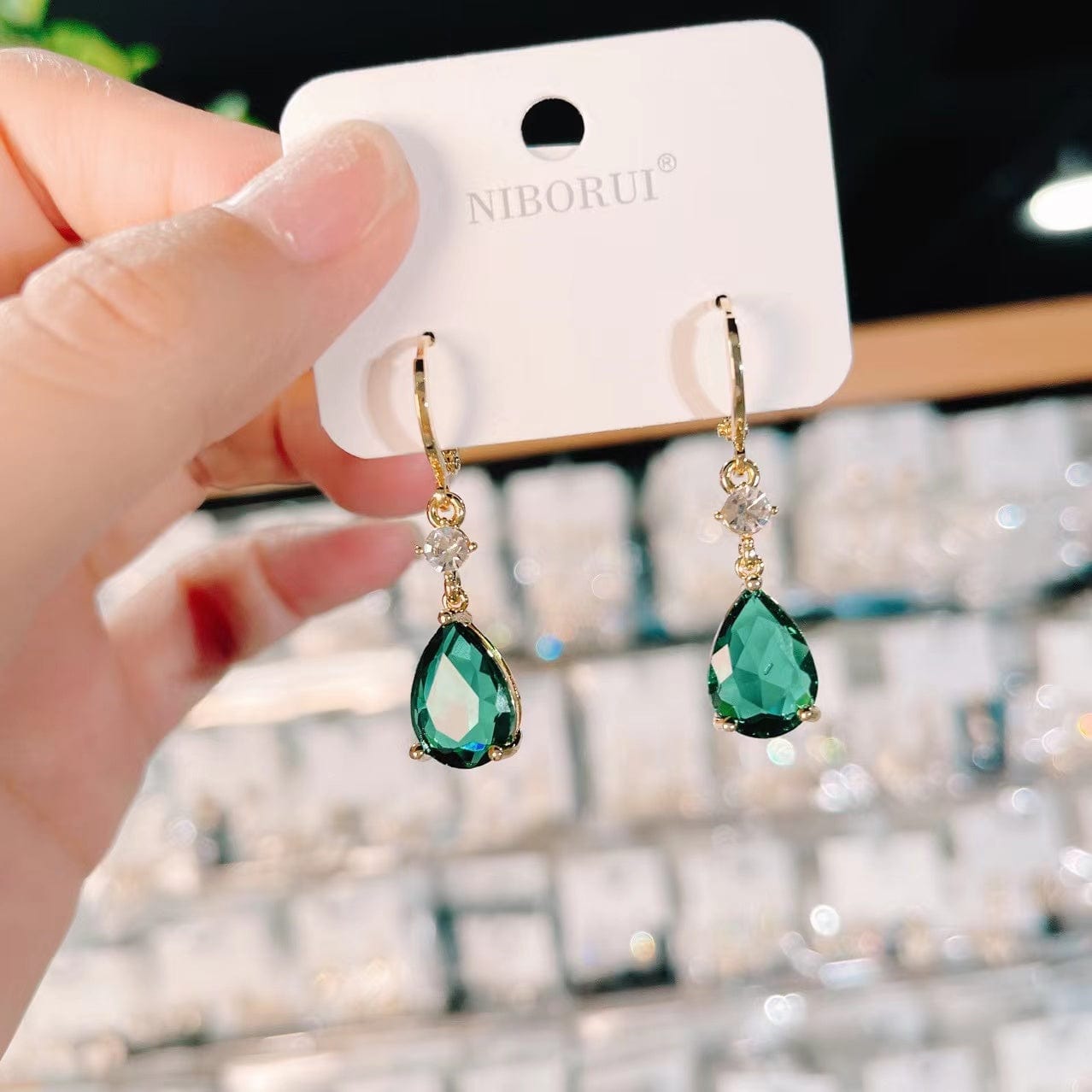 Bieauli Jewellery London Earrings French Green Crystal Drop Earrings