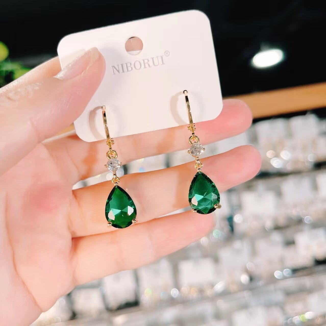 Bieauli Jewellery London Earrings French Green Crystal Drop Earrings