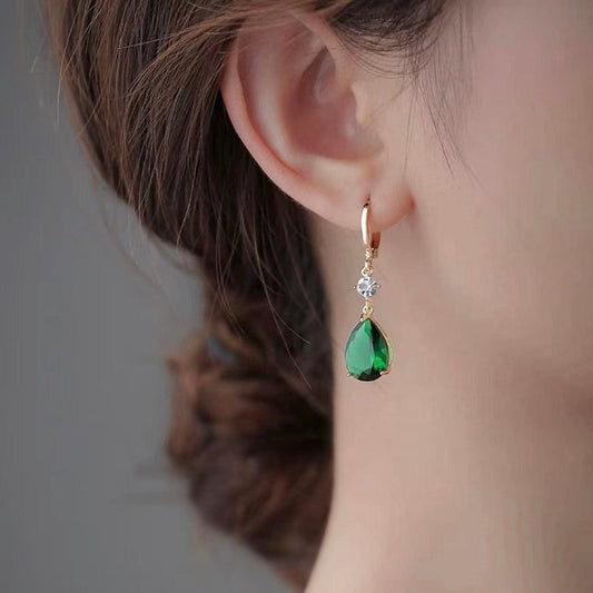 Bieauli Jewellery London Earrings French Green Crystal Drop Earrings